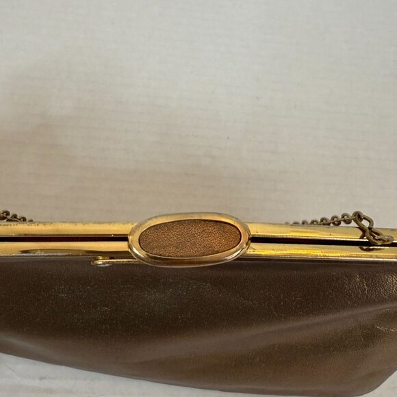 Vtg. Etra Genuine Leather 1950s–1960s Bronze Evening Bag Retro Metallic Handbag - Picture 3 of 9